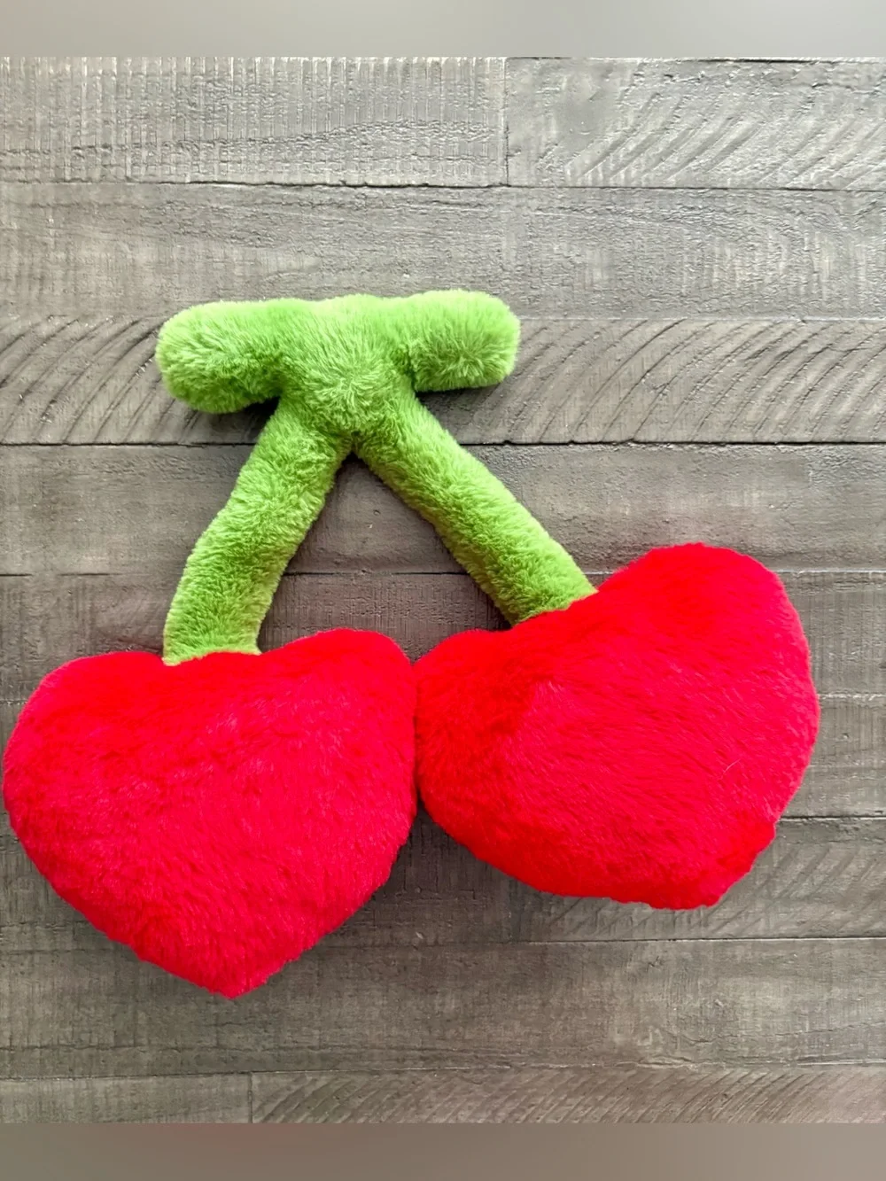 Plush Cherry Pillow Duo in Bright Red and Green